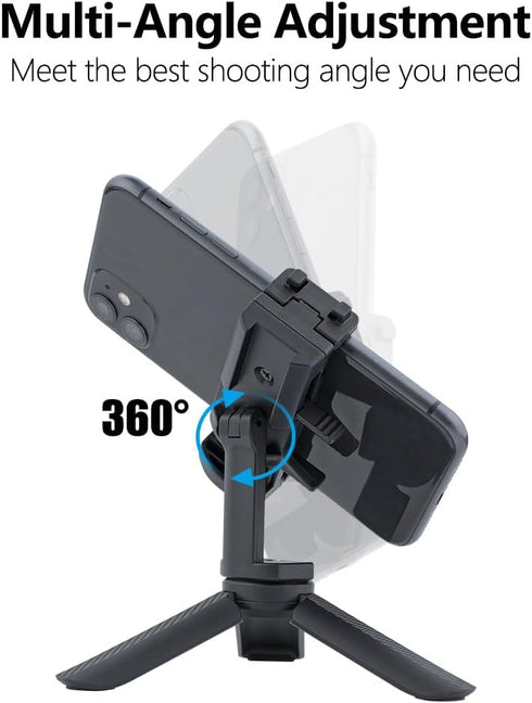 Generic 16/15/14 Mini Tripod with Phone Holder & Dual Cold Shoe Mount - Universal Smartphone Stand for iPhone Pro Max