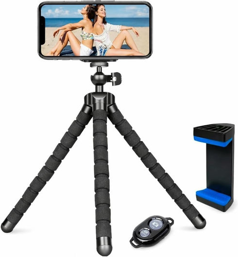 Acuvar Flexible Phone Tripod Stand with Wireless Remote & Adjustable Holder, Mini Smartphone
