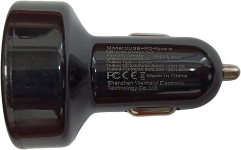 66W Car Charger, 4-Port Cigarette Lighter USB Charger, 2 * USB 2.4 + PD + Type C Adapter with Voltmeter, Compatible