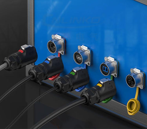 CNLINKO LP-24 RJ45 Connectors, 8P8C Dual Port Circular Connector for Network Connections, IP68 Waterproof M24