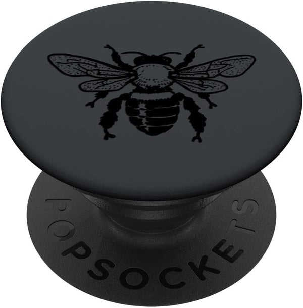 PopSockets Standard PopGrip: Black Color Effect of Honeybee on Dark Grey Grip