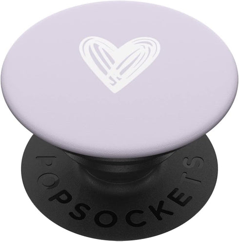 Cute Pastel Lavender Minimalist White Heart Scribble Design PopSockets Swappable PopGrip