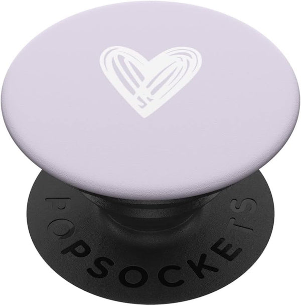 Cute Pastel Lavender Minimalist White Heart Scribble Design PopSockets Swappable PopGrip