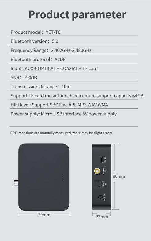 Optical Bluetooth 5.0 Transmitter Receiver for TV to Headphones, Low Latency Wireless Audio Adapter with Volume Control