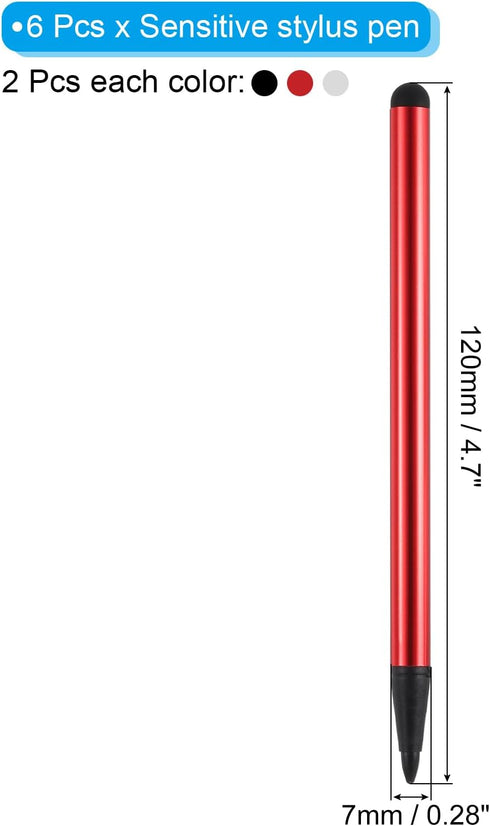 MECCANIXITY 6pcs 2 in 1 Phone Touch Screen Pen Resistive Stylus Pen Aluminum Alloy with Resistance Capacitive Tips Universal