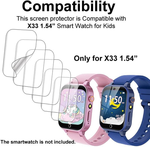 Screen Protector Compatible with Vakzovy X33 1.54” Smart Watch for Kids, Soft TPU, 6-pack, Bubble Self-healing