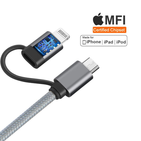 CableCreation 4FT 2-in-1 iPhone and Android Charging Cable, MFi Certified Lightning and Micro USB to USB Charge Data Cord, Compatible with iPhone 13, 12, 11, X, 8, 8 Plus,7, Nexus, LG, HTC, Gray