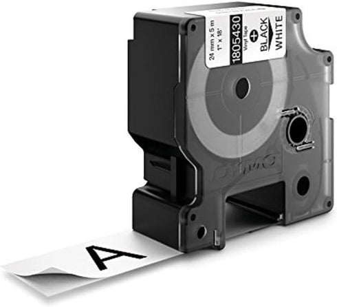 Industrial Vinyl Labels, 1", Black Print on White Tape by DYMO Rhino