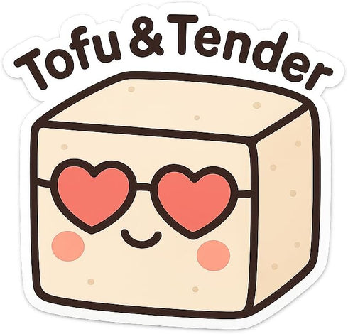 Tofu Block with Heart Glasses Clean Vegan Kawaii Sticker (2.5" x 2.5")