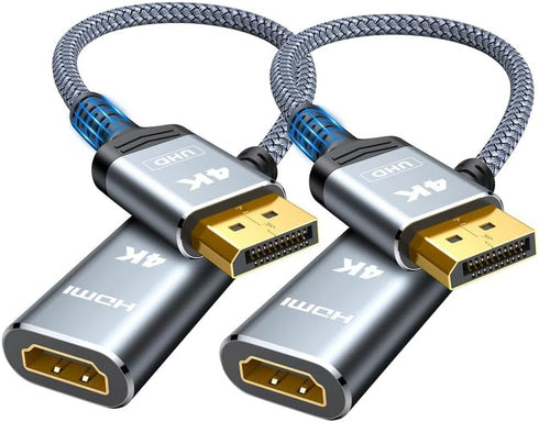 Highwings 4K DisplayPort to HDMI Adapter 2-Pack, DP to HDMI Nylon Braided Adapter for Laptop, HDTV, Projector