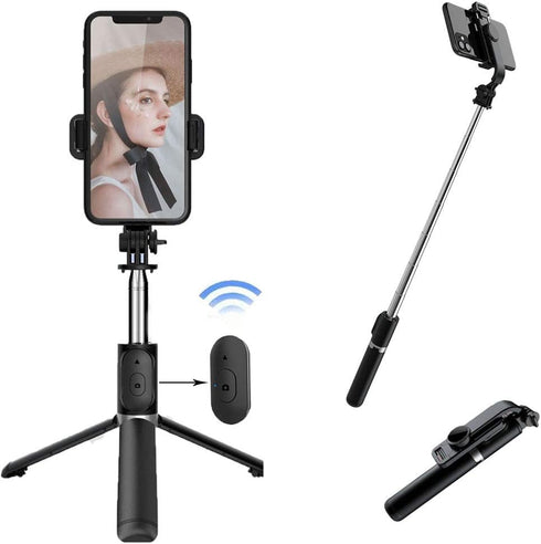 Phone Tripod Stand & Selfie Stick Tripod - All in One Cell Phone Tripod with Wireless Remote, Portable