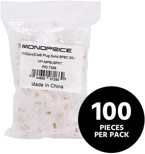 Monoprice Cat6 Plug Solid W/Insert, 100pcs/Bag, 50U