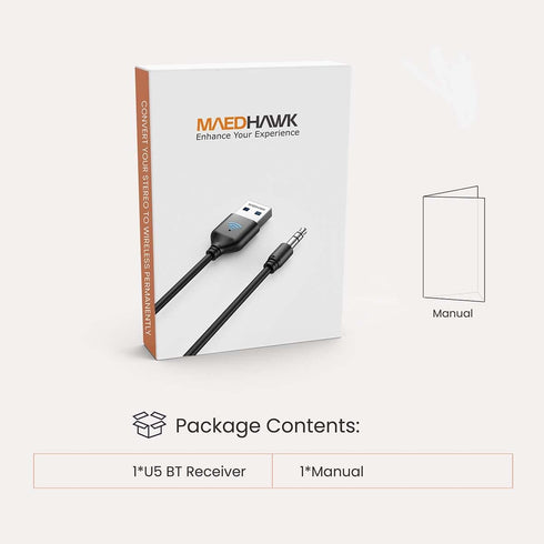MaedHawk Aux to Bluetooth Receiver for Car, Bluetooth Aux Adapter with USB to 3.5mm Audio Jack Kit
