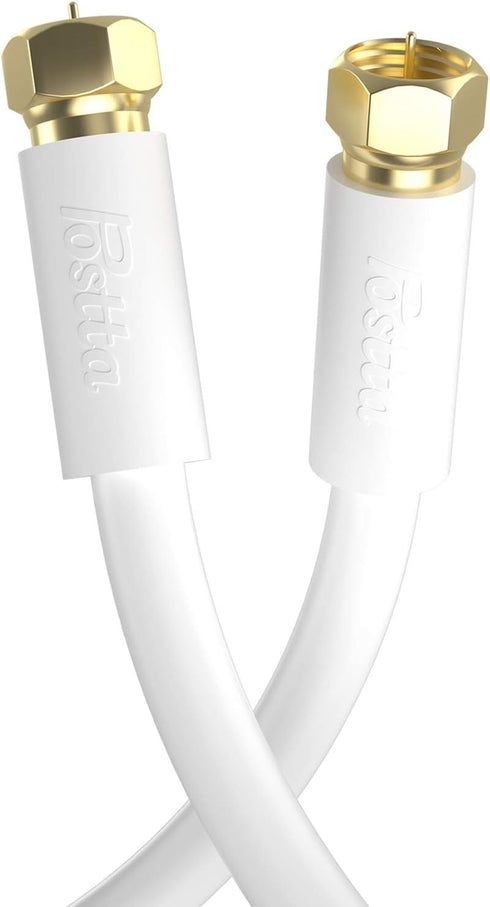Postta Coaxial Cable (6 Feet), Triple Shielded Digital RG6 Antenna Cable with F-Male Connector Pin, White