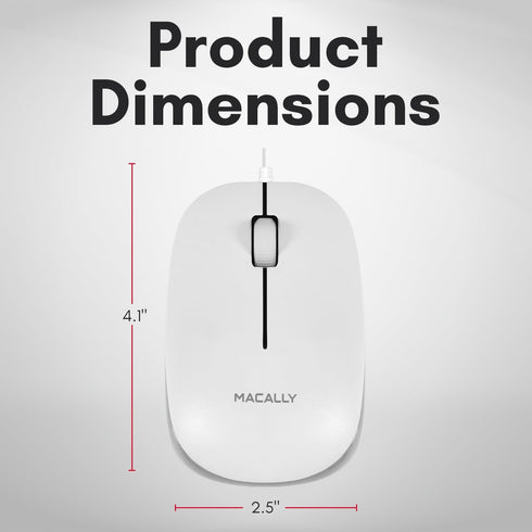 Macally USB Wired Mouse for Mac & Windows - 3 Button Corded Computer Mouse with Scroll Wheel