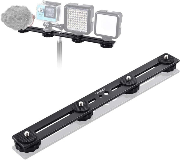 UTEBIT 11 inch Flash Bracket, Long Dual Camera Mount Extension Bar with 1/4“ Hot Shoe for Camera/LED Light