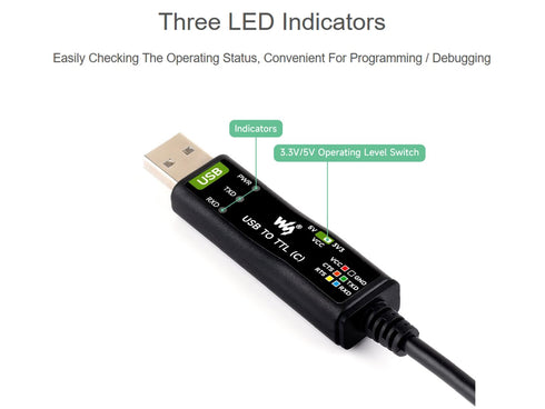 Waveshare Industrial USB to TTL Converter 6pin Serial Cable, Original FT232RNL Chip, Compatible with Linux Android