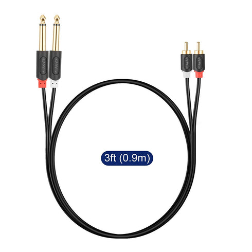 J&D Dual 1/4 inch TS to Dual RCA Stereo Audio Interconnect Cable, Gold Plated 3 Feet Audiowave Series Adapter Cable