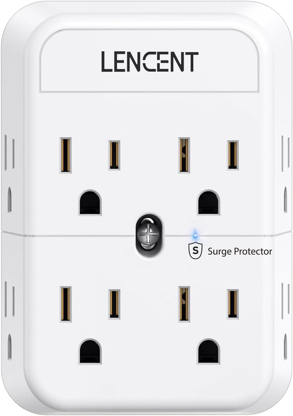 LENCENT 2 Prong Power Strip, 3 to 2 Prong Outlet Adapter, Surge Protector, Compact Wall Plug Splitter Tap for