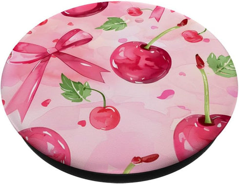 Pink Bow Cherry Pattern Coquette Girl Aesthetic PopSockets Standard PopGrip