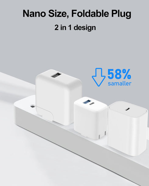 20W Dual Port Fast Charger for iPad 9th/8th/7th Gen 10.2 inch, iPad Air 3/2, with 6.6ft USB-C to Lightning Cable