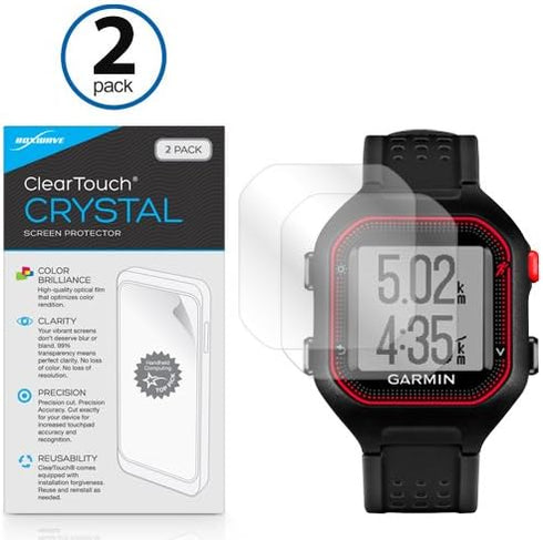 BoxWave Screen Protector for Garmin Forerunner 25, Black/Red - ClearTouch Crystal (2-Pack), HD Film Skin