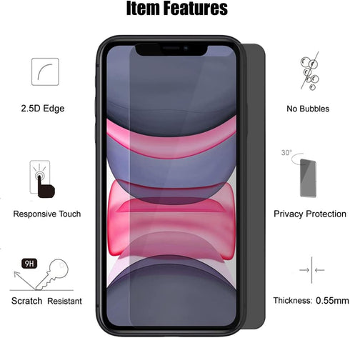 3 Pack Privacy Screen Protector for iPhone XR (6.1") / iPhone 11 (6.1") - Anti Spy Private Tempered Glass