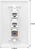 Ethernet Coax Wall Plate, 2 Port Cat 6 RJ45 Keystone and 1 Port TV Coax F Type Keystone Wall Plate