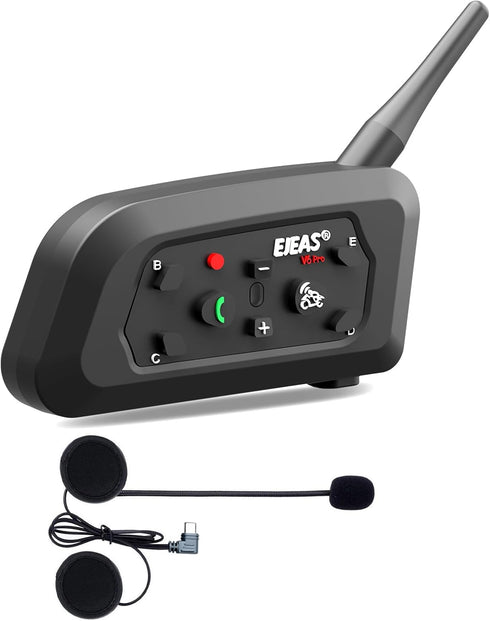 EJEAS V6 Motorcycle Bluetooth Headset, 2 Riders, 1200M Intercom Communication System with Noise Reduction
