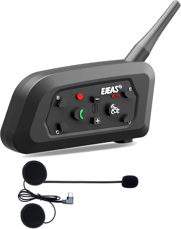 EJEAS V6 Motorcycle Bluetooth Headset, 2 Riders, 1200M Intercom Communication System with Noise Reduction