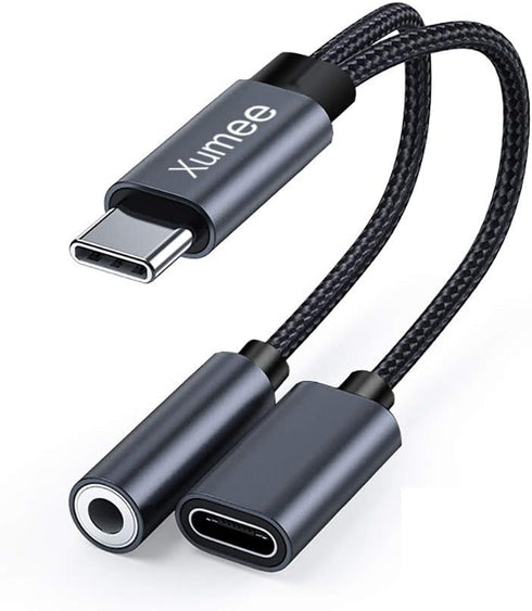 Xumee USB Type C to 3.5mm Headphone and Charger Adapter, 2-in-1 USB C to Aux Audio Jack for iPhone 15 Pro Max, Galaxy