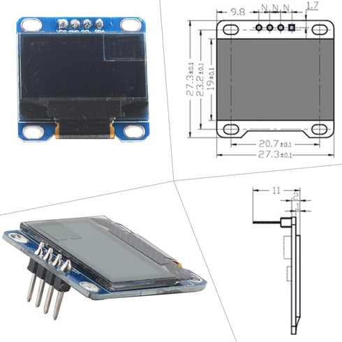 0.96" inch 0x3C 4pin 128x64-1306 3.3V-5V ESP8266 ESP32 (Pack 3) OLED Display Screen Module Address of S S - D Blue