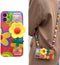 Lanyard Case with Strap and Wrist Band for iPhone 13 Pro Max, Unique Cute Kawaii Colorful Painting Flowers Design