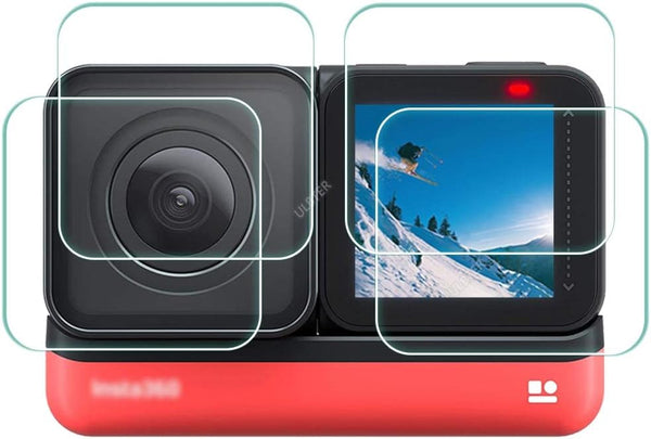 Screen Protector for Insta360 ONE RS/ONE R, 2 Set Tempered Glass Cover for LCD + 4K Wide Angle Lens, 0.3mm 9H Hardness