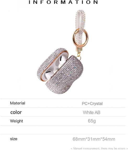 Sparkly Diamond Case for AirPods Pro 1&2 Generation, Premium Bling Rhinestone Cover Skin with Keychain (White AB Gold)