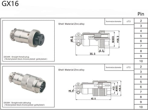 3.28 ft GX16 4 Pin Male to Female Aviation Cordset, GX16 4Pins Connector Electrical Cable for Ships 20AWG
