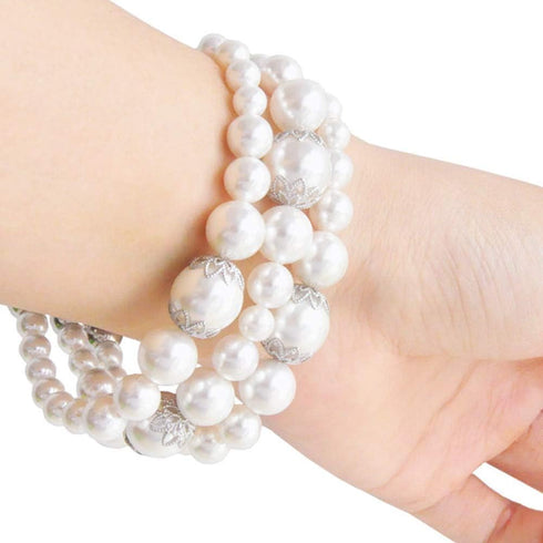 White Pearl Bands Compatible with Samsung Gear S2 Smartwatch, Elastic Stretch Handmade Jewelry Bracelet Strap