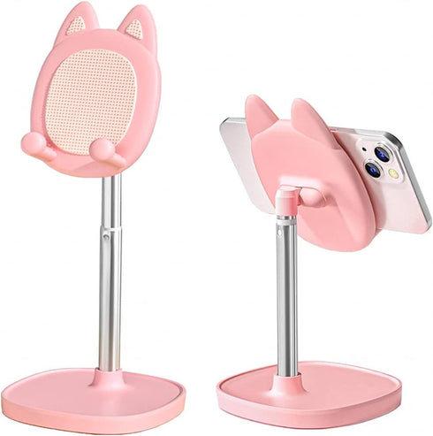 Cute Cat Phone Stand, Cat Head Cell Phone Holder for Desk, Angle & Height Adjustable Compatible with All Smartphones,