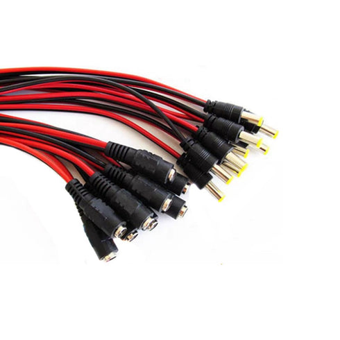10 Pairs 12V 5A DC Power Pigtail Barrel Plug 2.1mm x 5.5mm Male Female Connector for CCTV Security