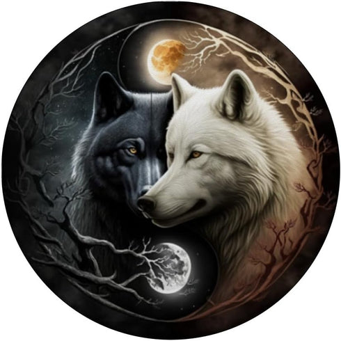 Cool Yin and Yang White and Black Wolf Wolves Lover Gift PopSockets Standard PopGrip