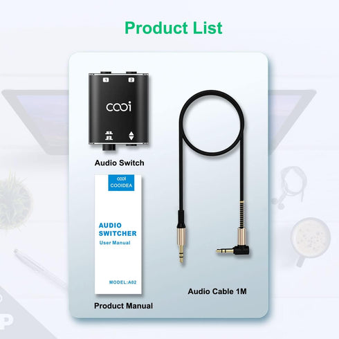 3.5mm Stereo Audio Switcher (1 in 2 Out / 2 in 1 Out) with 3.5mm Audio Cable, AUX Audio Speaker Selector