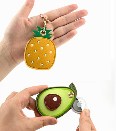 2 Pack 3in1 Cartoon Protective Case for Airtag - Samsung Galaxy SmartTag Cases, Tile Keychain (1 Avocado & 1 Pineapple)