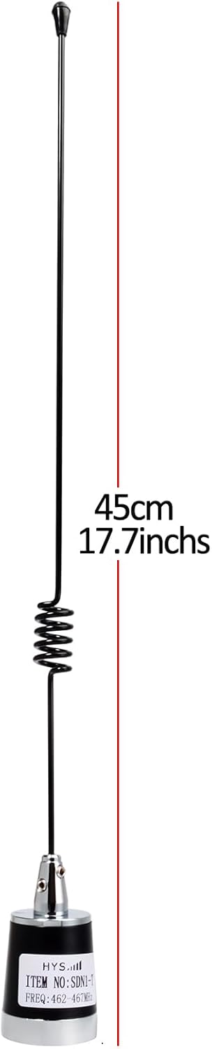 HYS 17.7inchs 462-467Mhz 460-470Mhz Long Range Pretuned Low-Profile UHF Whip NMO Antenna for Midland Motorola GMRS