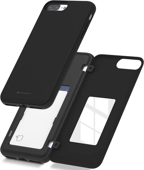 GOOSPERY iPhone 8 Plus Case, Wallet Case with Card Holder, Protective Dual Layer Bumper, Black