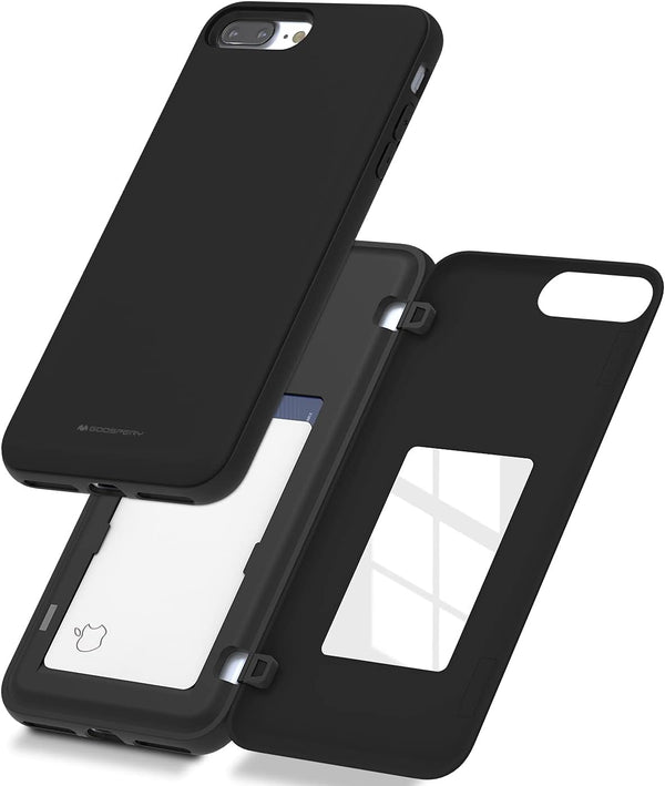 GOOSPERY iPhone 8 Plus Case, Wallet Case with Card Holder, Protective Dual Layer Bumper, Black