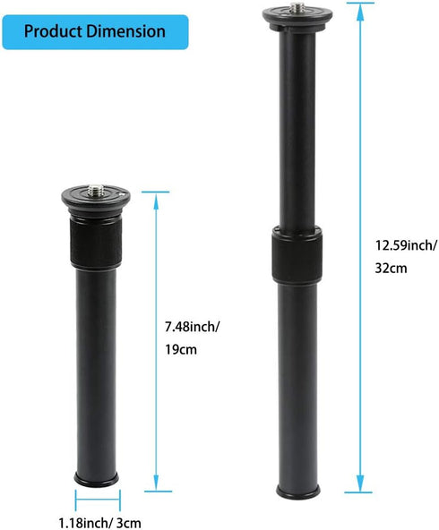 Telescopic Tripod Center Column Extension Extender 2 Section Pole Rod for Photo Studio Monopod Camera DSLR
