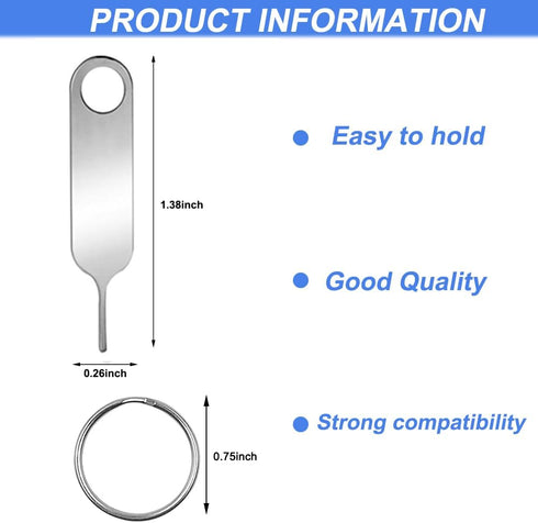 AYWFEY 2 Pcs Universal Sim Card Tray Removal Key Tray Eject Pins, SD Removal Opening Tool with A Key Ring, for iPhone