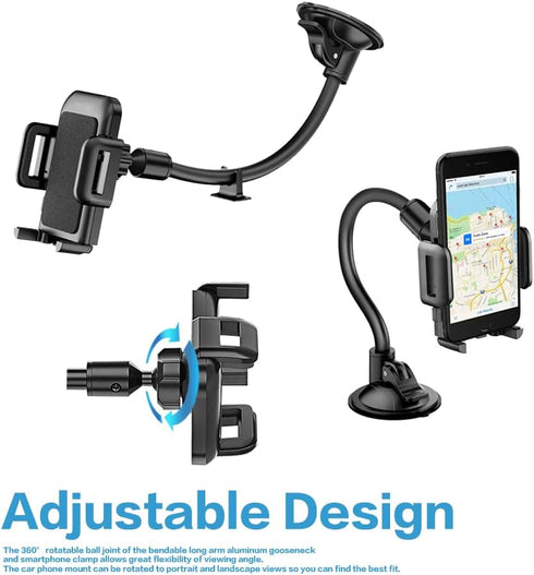 Universal Car Phone Holder Mount, Cell Phone Holder for Car with Strong Suction, Anti-Shake Stabilizer, Compatible with