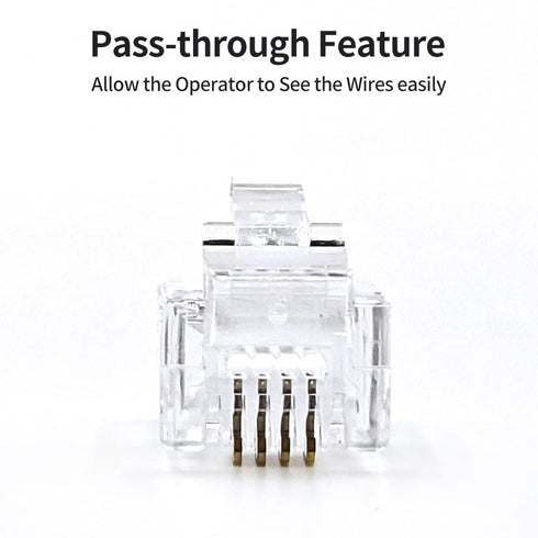 RJ11 6P4C Pass Through Connectors, 25 Pieces Pack, Male Plug for Telephone Line Cable, AV00501