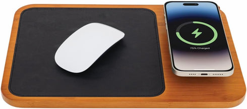 Oliver Gray Wireless Charger & Mouse Pad, 3-in-1 Charging Mat + Phone Holder, Wooden
